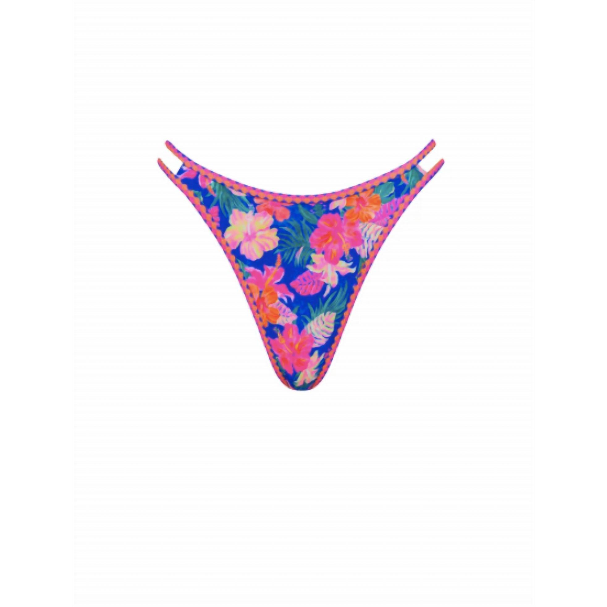 New Kulani Kinis Women's Twin Strap Cheeky Bikini Bottom In Electric Palms